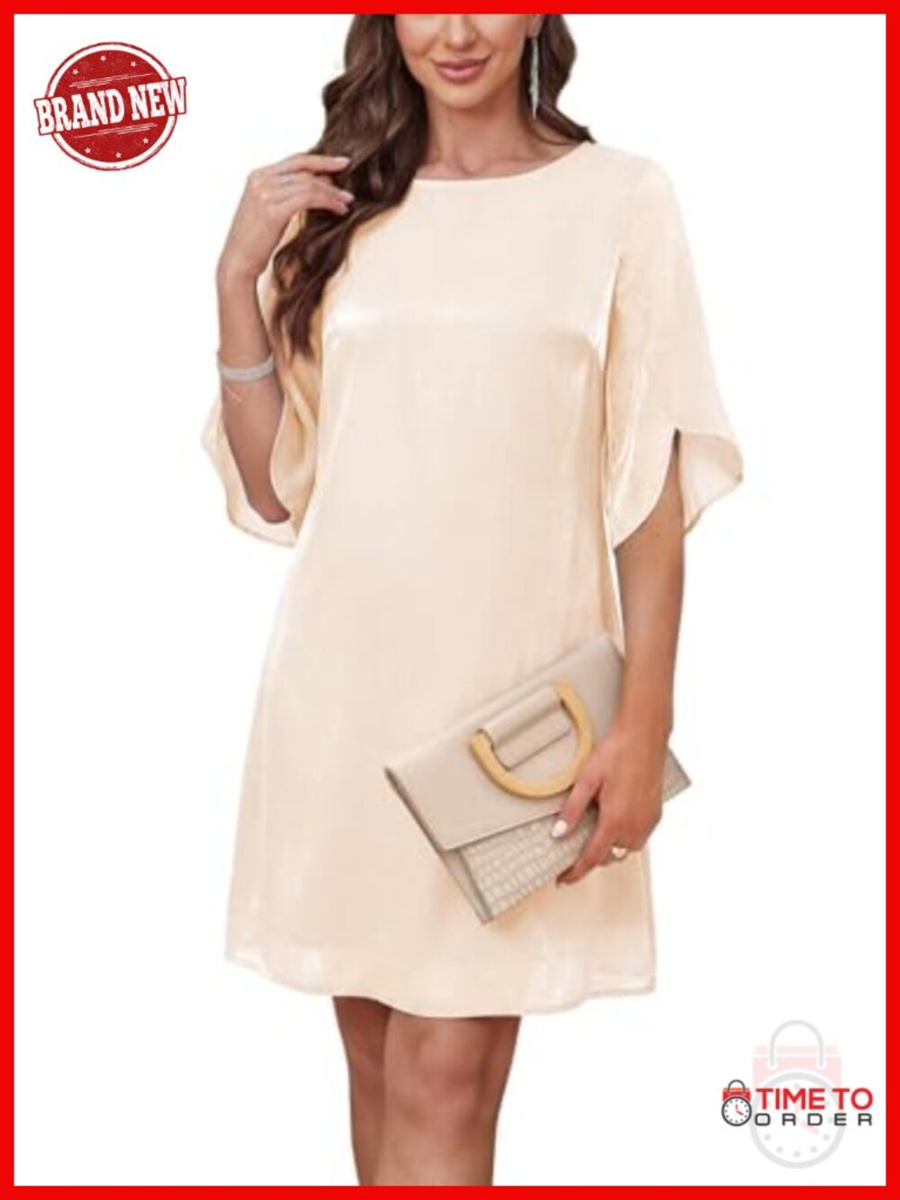 Womens Cocktail Midi Dress Flutter 3/4 Sleeve A-Line Wedding Guest Formal